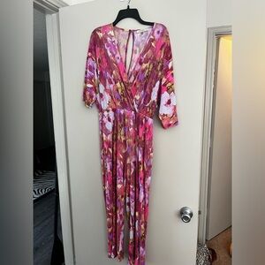 Floral Ankle Length Lettuce Trim Jumpsuit